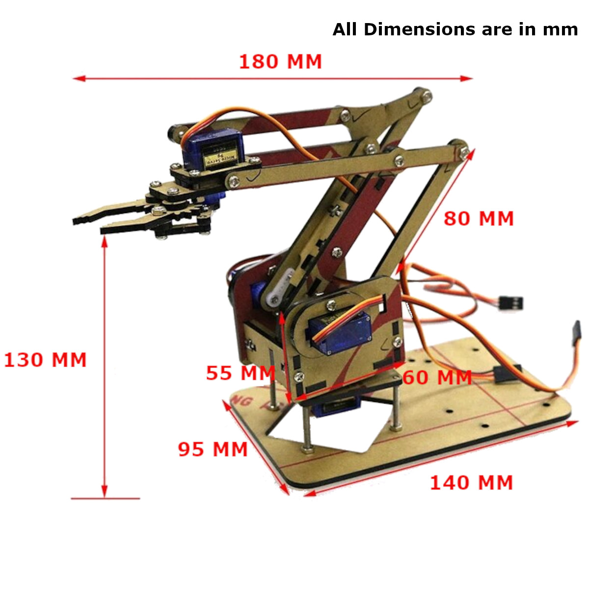 4-DOF Acrylic Robotic Arm Kit with MG996R Metal Gear Servos view 2